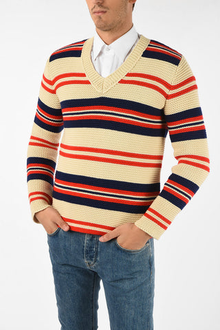 pencil striped v-neck sweater