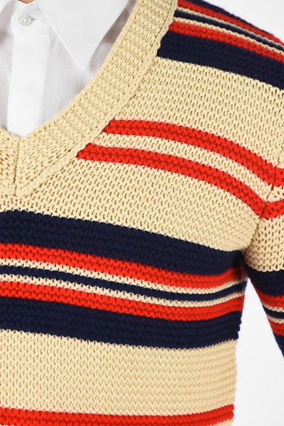 pencil striped v-neck sweater