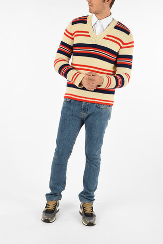 pencil striped v-neck sweater