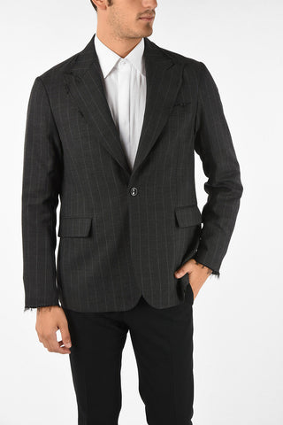 pinstriped side vents 1-button blazer