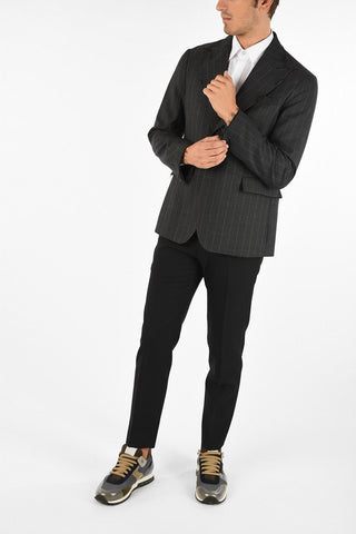 pinstriped side vents 1-button blazer