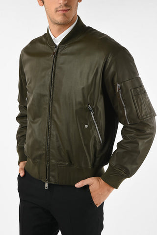 bomber in pelle con zip frontale