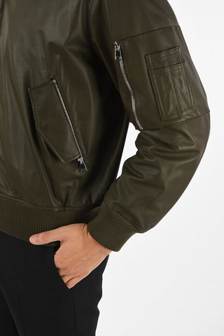 bomber in pelle con zip frontale
