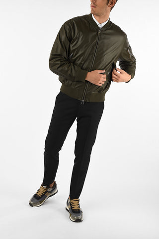 bomber in pelle con zip frontale
