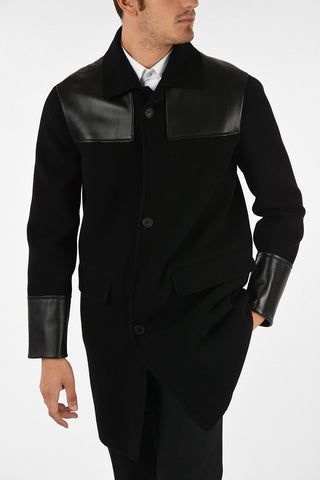 cappotto balmacaan con applicazioni in pelle
