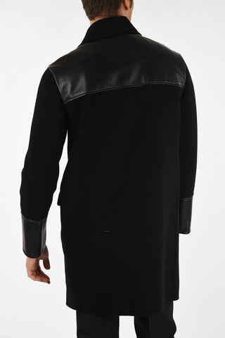 cappotto balmacaan con applicazioni in pelle