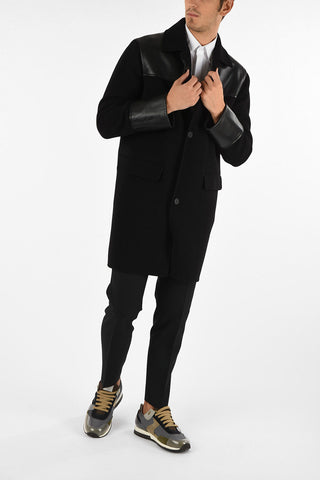 cappotto balmacaan con applicazioni in pelle