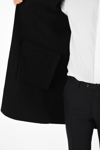 cappotto balmacaan con applicazioni in pelle