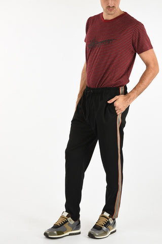 drawstring waist piping pants