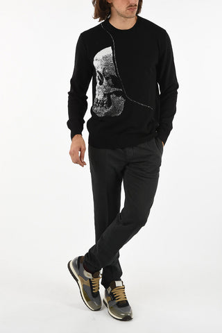skull embroidered crew-neck sweater