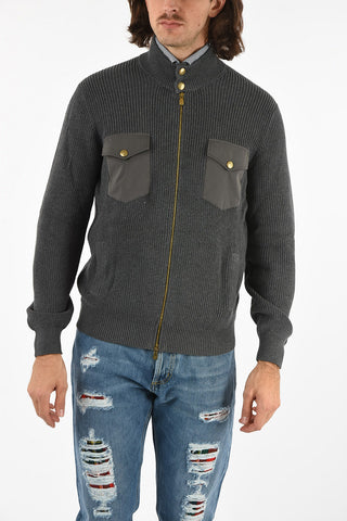 Full zip twill sweater