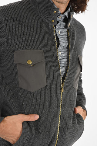 Full zip twill sweater