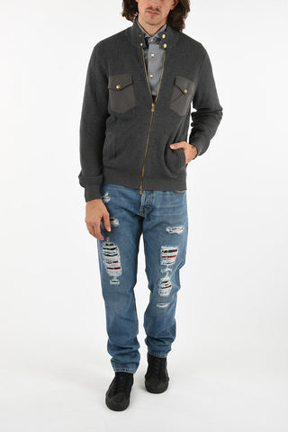 Full zip twill sweater