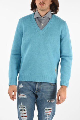 twill v-neck sweater