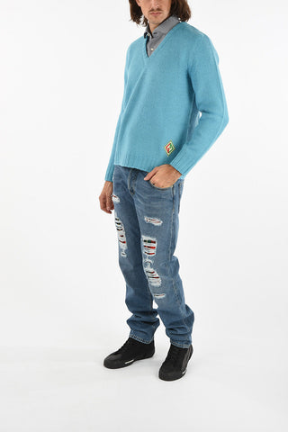 twill v-neck sweater