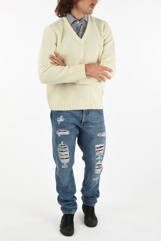 twill v-neck sweater