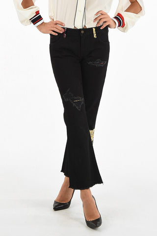Silk insert flared jeans