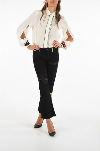 Silk insert flared jeans