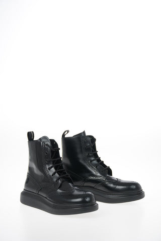 Brushed Leather Army Boots with Brogues