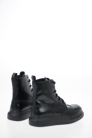 Brushed Leather Army Boots with Brogues