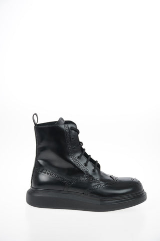Brushed Leather Army Boots with Brogues