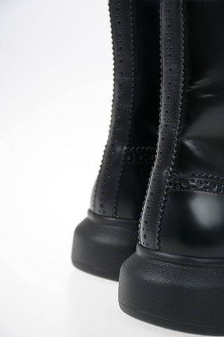 Brushed Leather Army Boots with Brogues