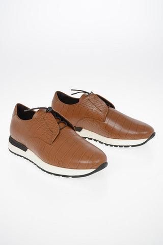 COLLEZIONI Leather Crocodile-Print Sneakers