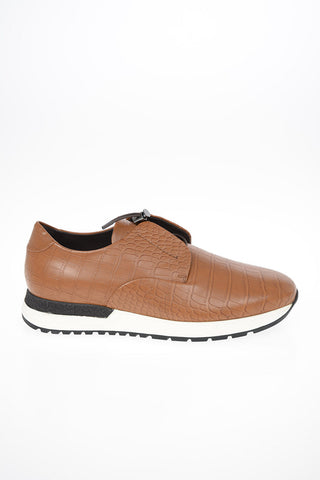 COLLEZIONI Leather Crocodile-Print Sneakers