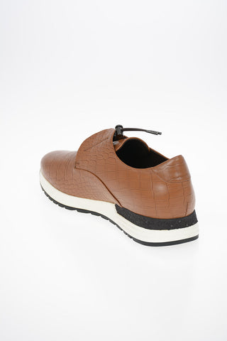 COLLEZIONI Leather Crocodile-Print Sneakers