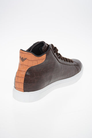 ARMANI JEANS Faux Leather Crocodile-Print Sneakers