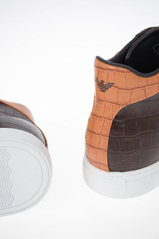 ARMANI JEANS Faux Leather Crocodile-Print Sneakers