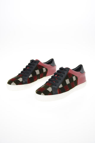 GIORGIO ARMANI Leather and Velvet Checked Sneakers