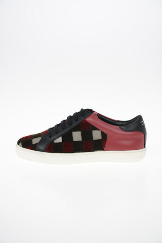 GIORGIO ARMANI Leather and Velvet Checked Sneakers