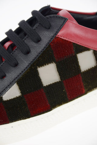 GIORGIO ARMANI Leather and Velvet Checked Sneakers