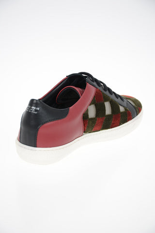 GIORGIO ARMANI Leather and Velvet Checked Sneakers