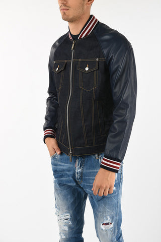 leather applications denim Bomber