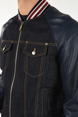 leather applications denim Bomber