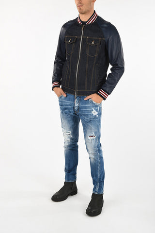 leather applications denim Bomber