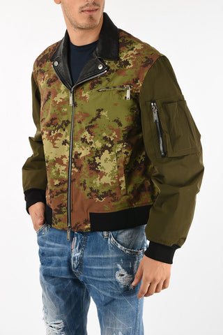Giubbotto Camouflage con Aplicazioni in Pelle