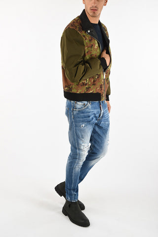 Giubbotto Camouflage con Aplicazioni in Pelle