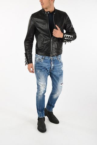 waist length full zip leather blouson