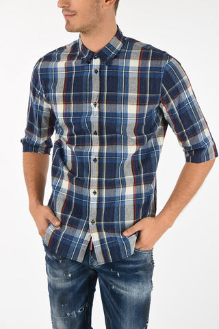 Hidden Button Collar Madras Shirt