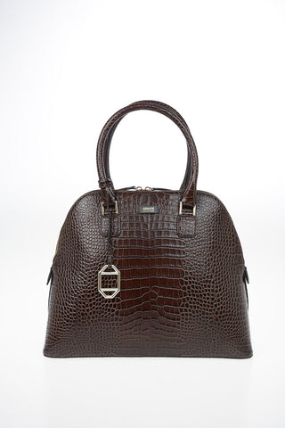 COLLEZIONI Leather Crocodile-Print Top Handle Bag