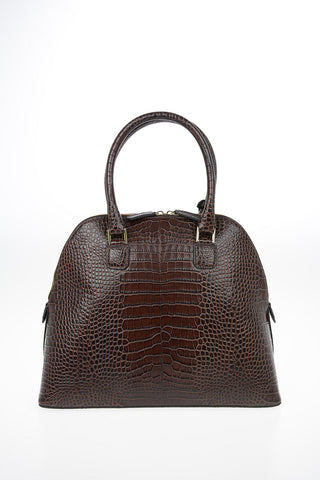 COLLEZIONI Leather Crocodile-Print Top Handle Bag