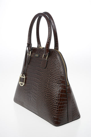 COLLEZIONI Leather Crocodile-Print Top Handle Bag