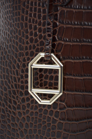 COLLEZIONI Leather Crocodile-Print Top Handle Bag