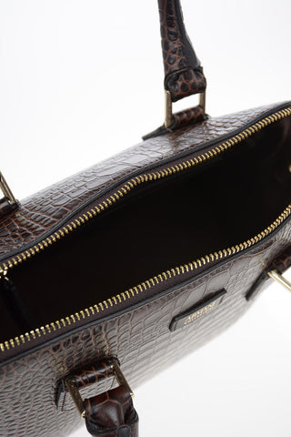 COLLEZIONI Leather Crocodile-Print Top Handle Bag