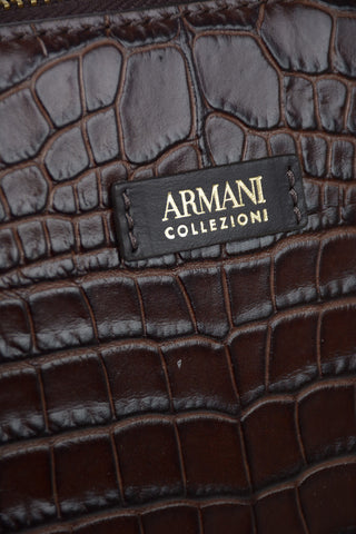 COLLEZIONI Leather Crocodile-Print Top Handle Bag