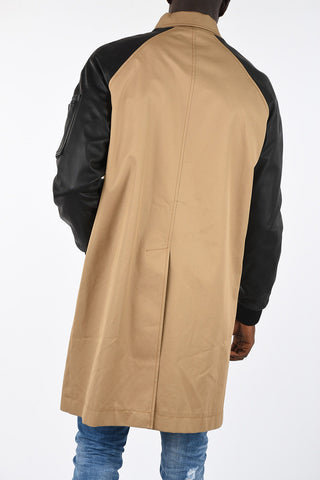 cappotto balmacaan con applicazioni in pelle