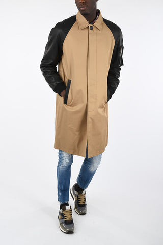 cappotto balmacaan con applicazioni in pelle